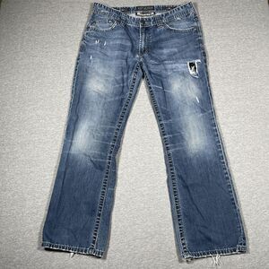 Affliction Blake Jeans Mens 34x29 Blue Relaxed Straight Distressed Studded